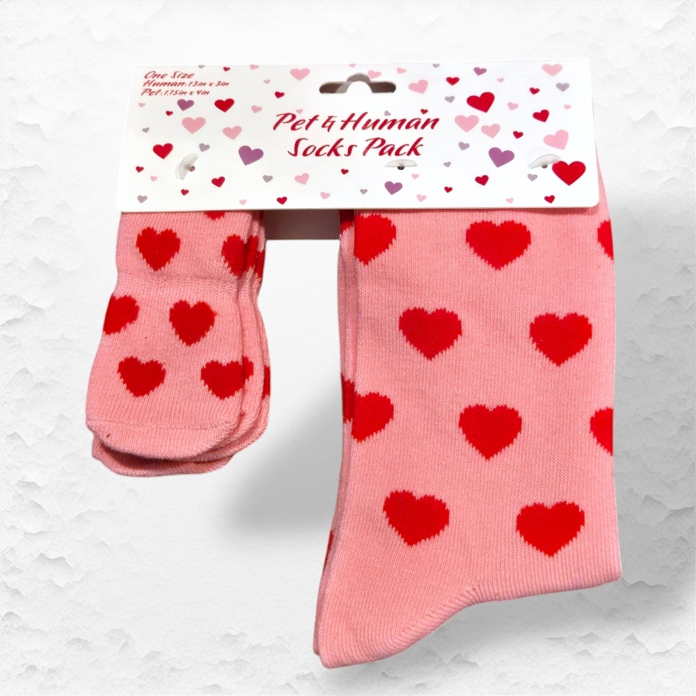 Non-Slip Dog/Cat Owner Matching Socks Valentines Hearts Pink Red